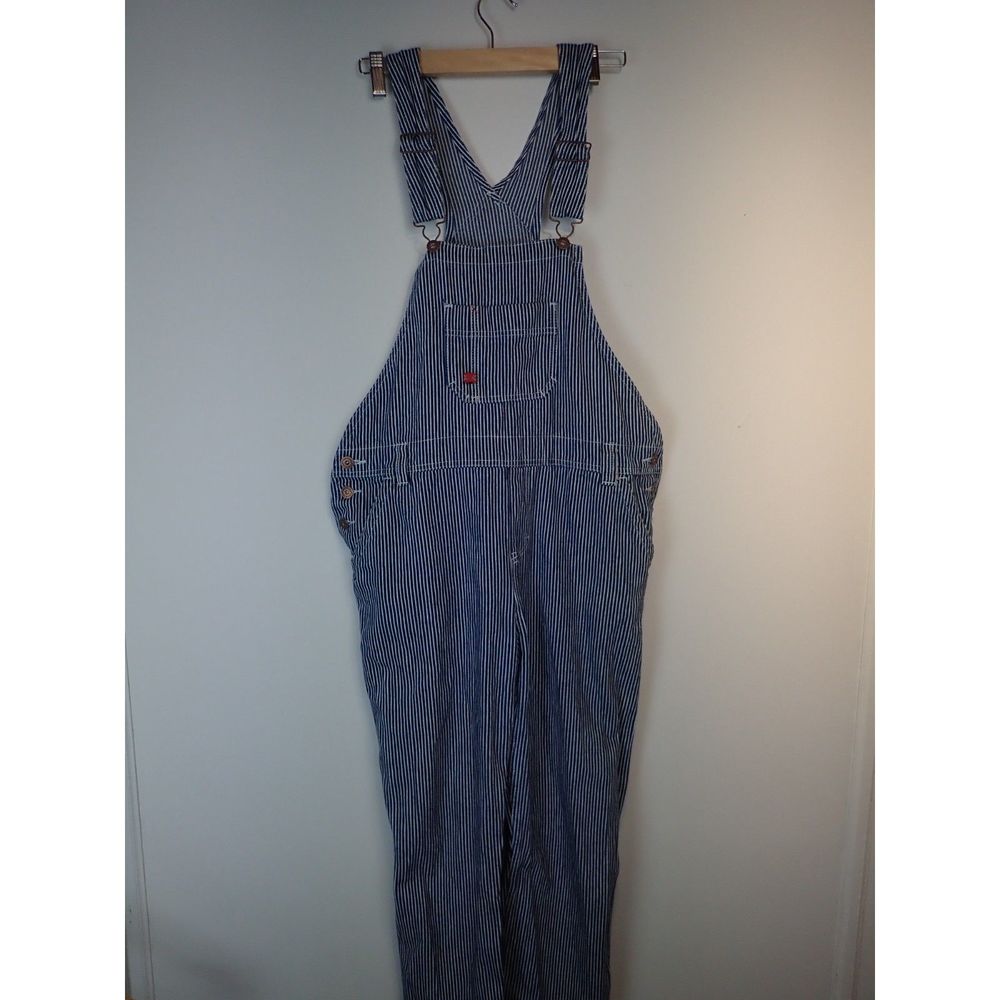 Dickies Men's Railroad Conductor Hickory Stripe Bib Overalls Raw Hem Medium